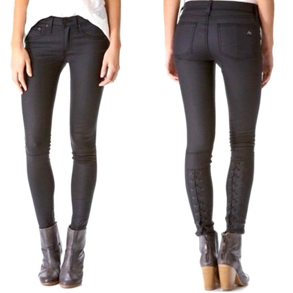 rag & bone Black Skinny Jeans size 26 Shoreditch Devi Lace Up